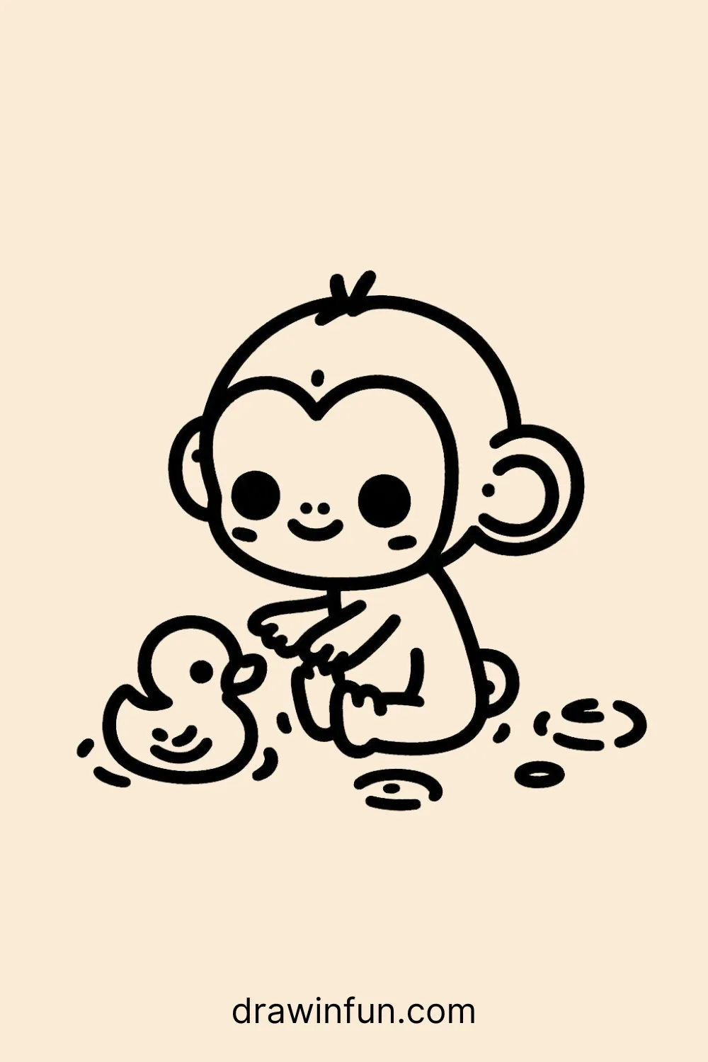 Chimpanzee playing with a rubber duck easy drawing