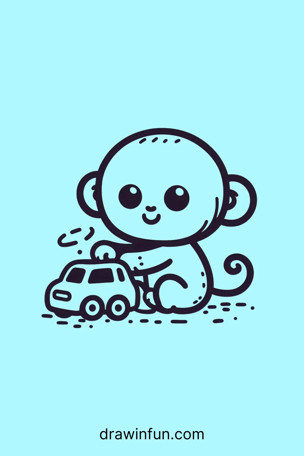 Chimpanzee playing with a toy car easy drawing