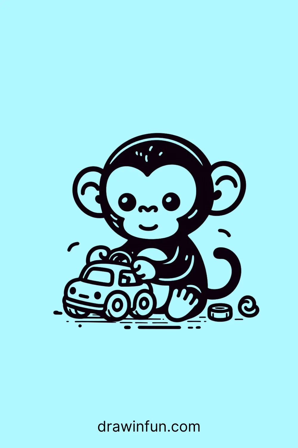 Chimpanzee playing with a toy car easy drawing