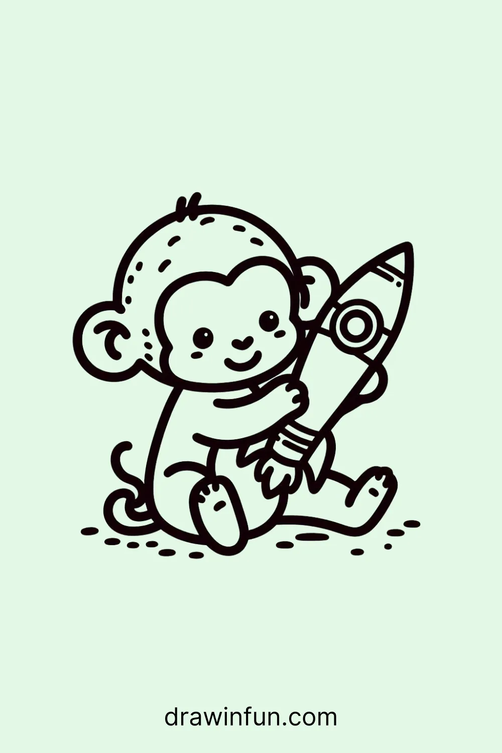 Chimpanzee playing with a toy rocket easy drawing