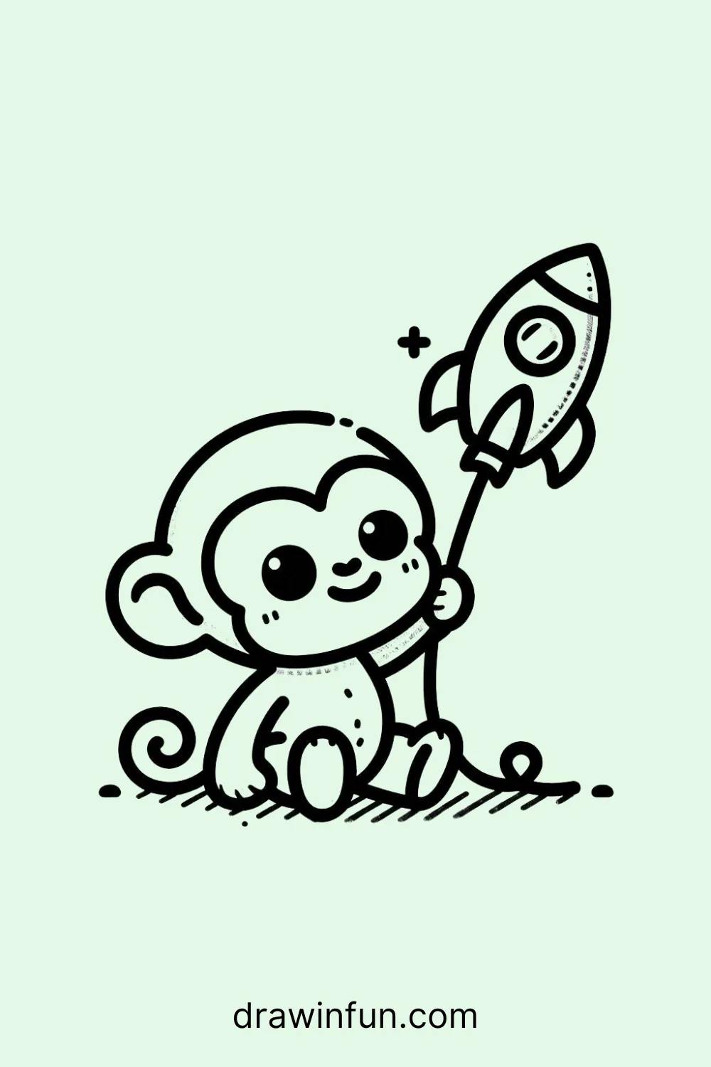 Chimpanzee playing with a toy rocket easy drawing