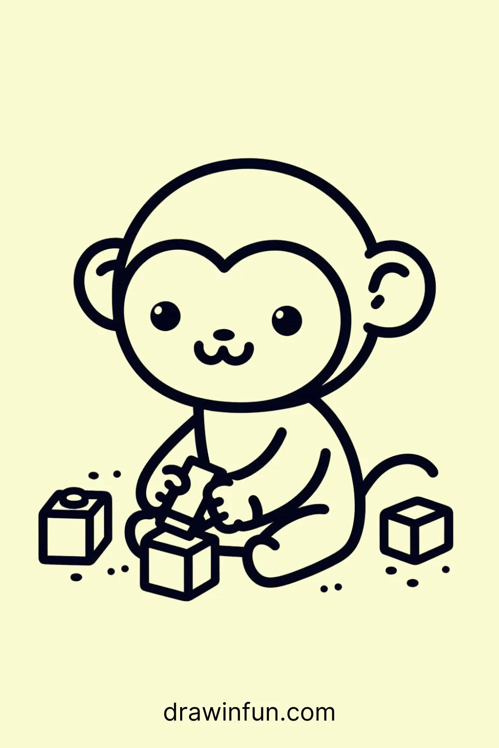 Chimpanzee playing with building blocks easy drawing