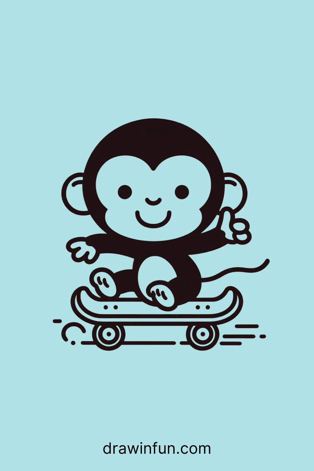 Chimpanzee riding a skateboard easy drawing