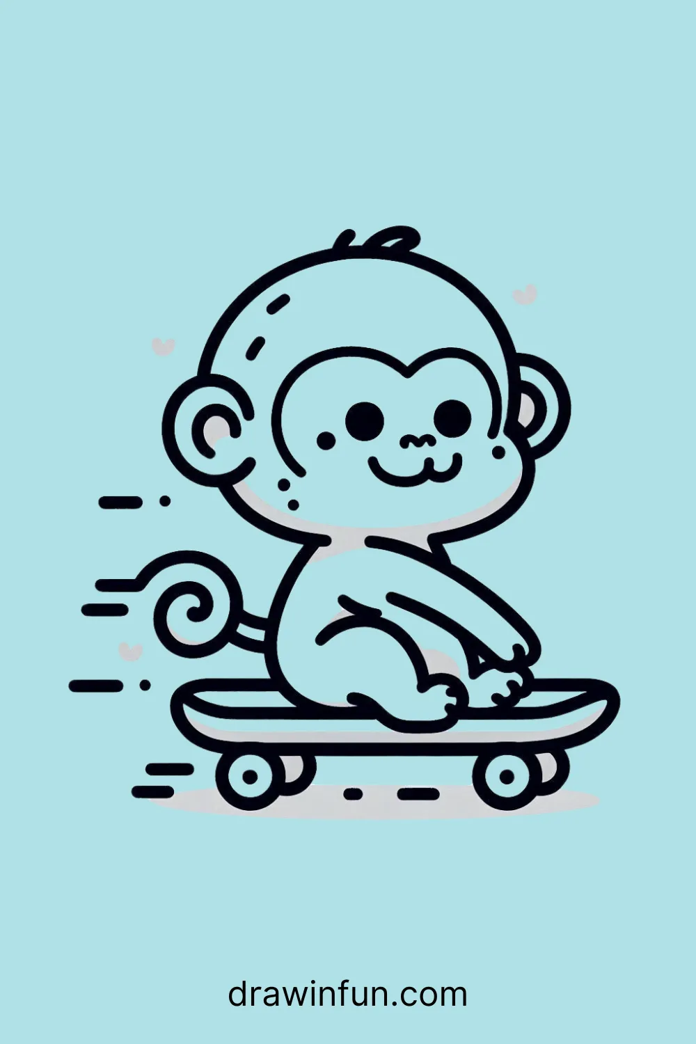 Chimpanzee riding a skateboard easy drawing