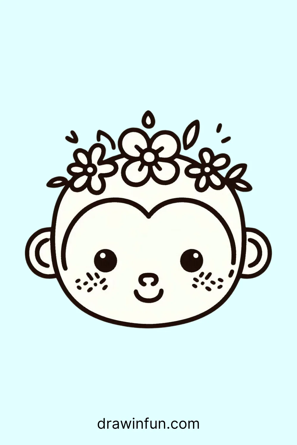 Chimpanzee with a flower crown easy drawing