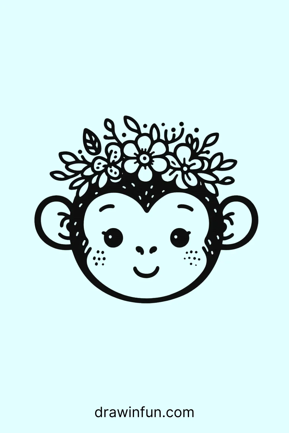 Chimpanzee with a flower crown easy drawing