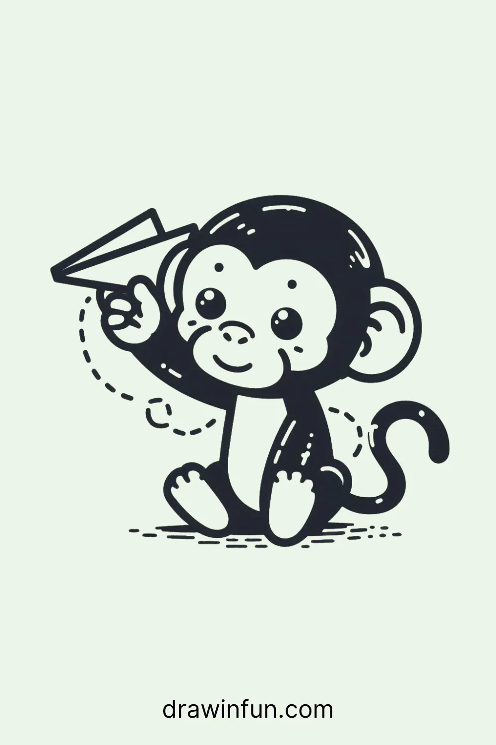 Chimpanzee with a paper airplane easy drawing