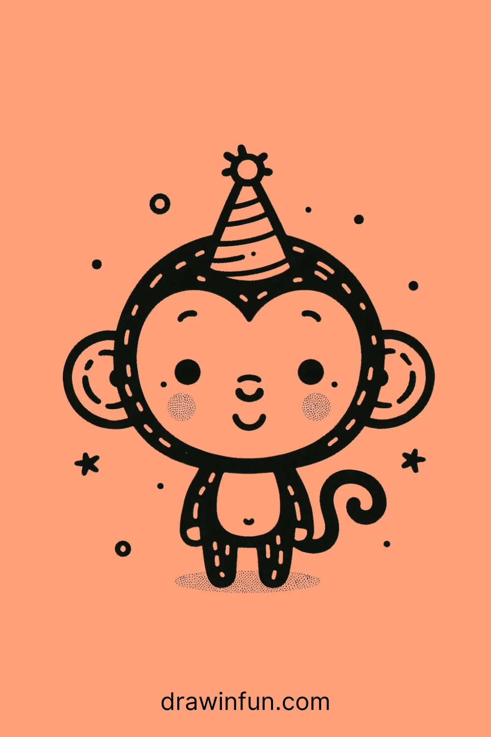 Chimpanzee with a party hat easy drawing