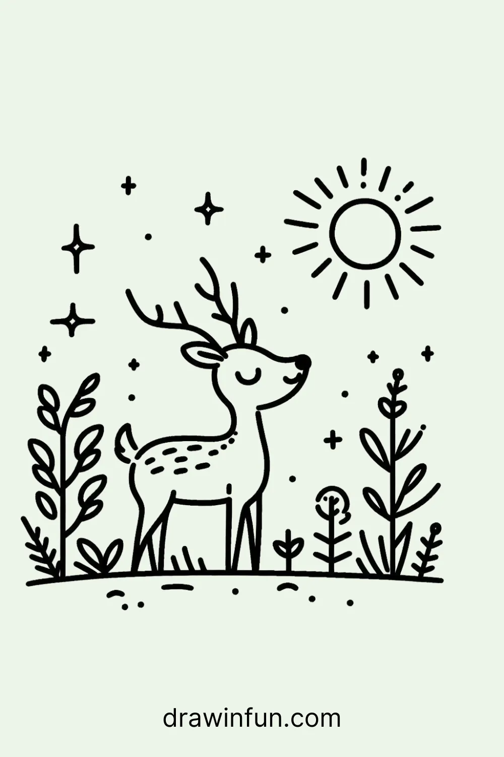 Deer enjoying the sunshine in a summer meadow easy drawing