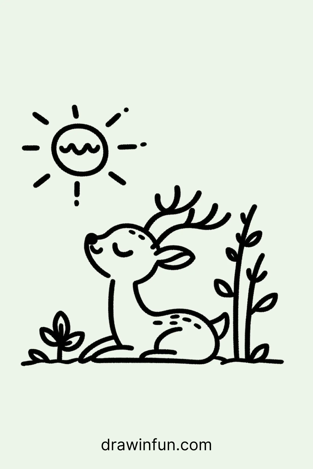 Deer enjoying the sunshine in a summer meadow easy drawing