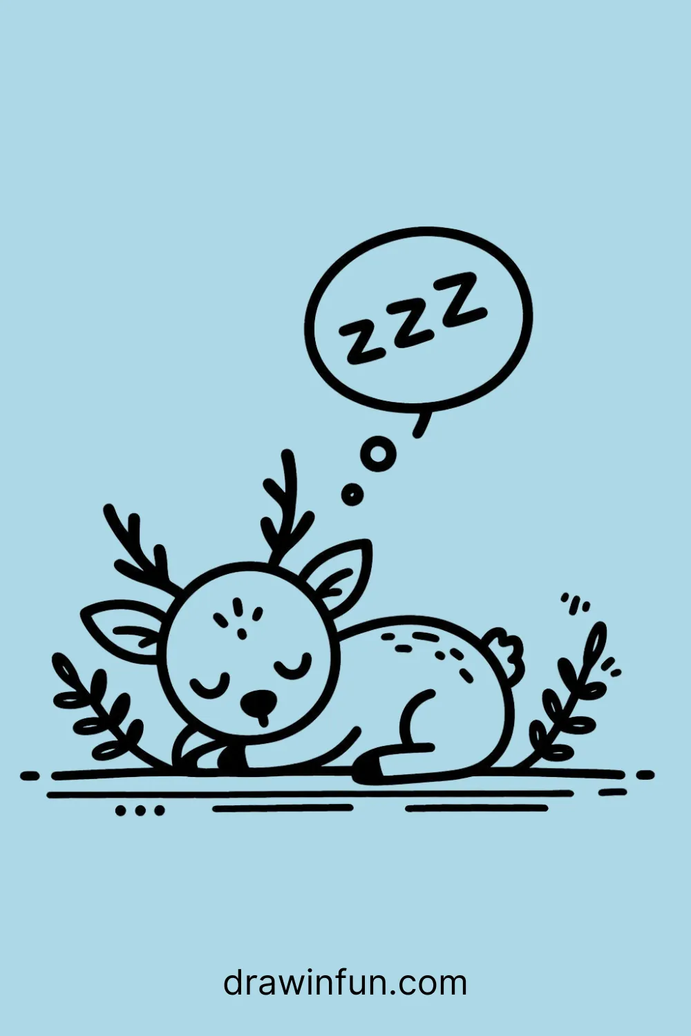 Deer napping with a little Zzz bubble above its head easy drawing