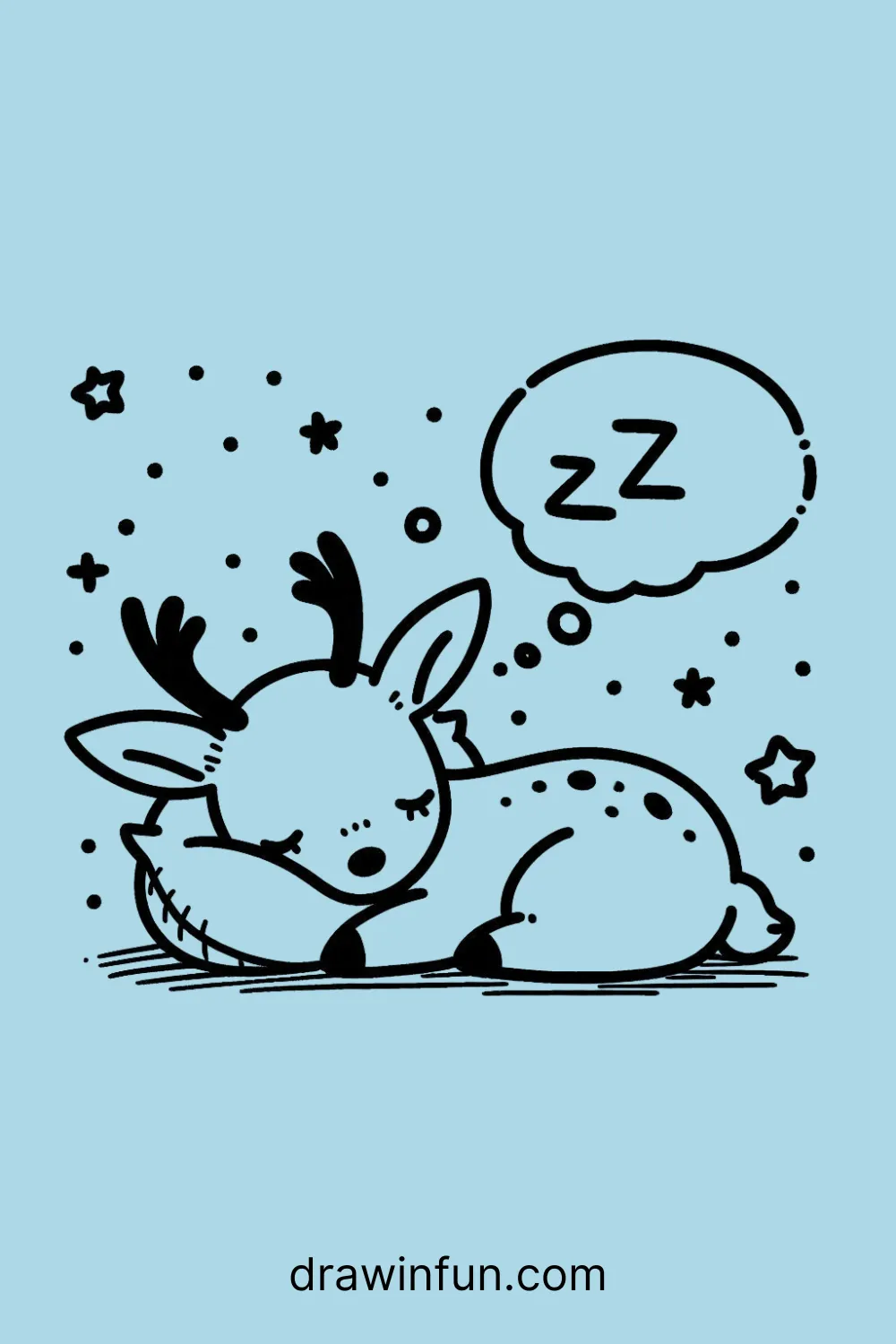 Deer napping with a little Zzz bubble above its head easy drawing