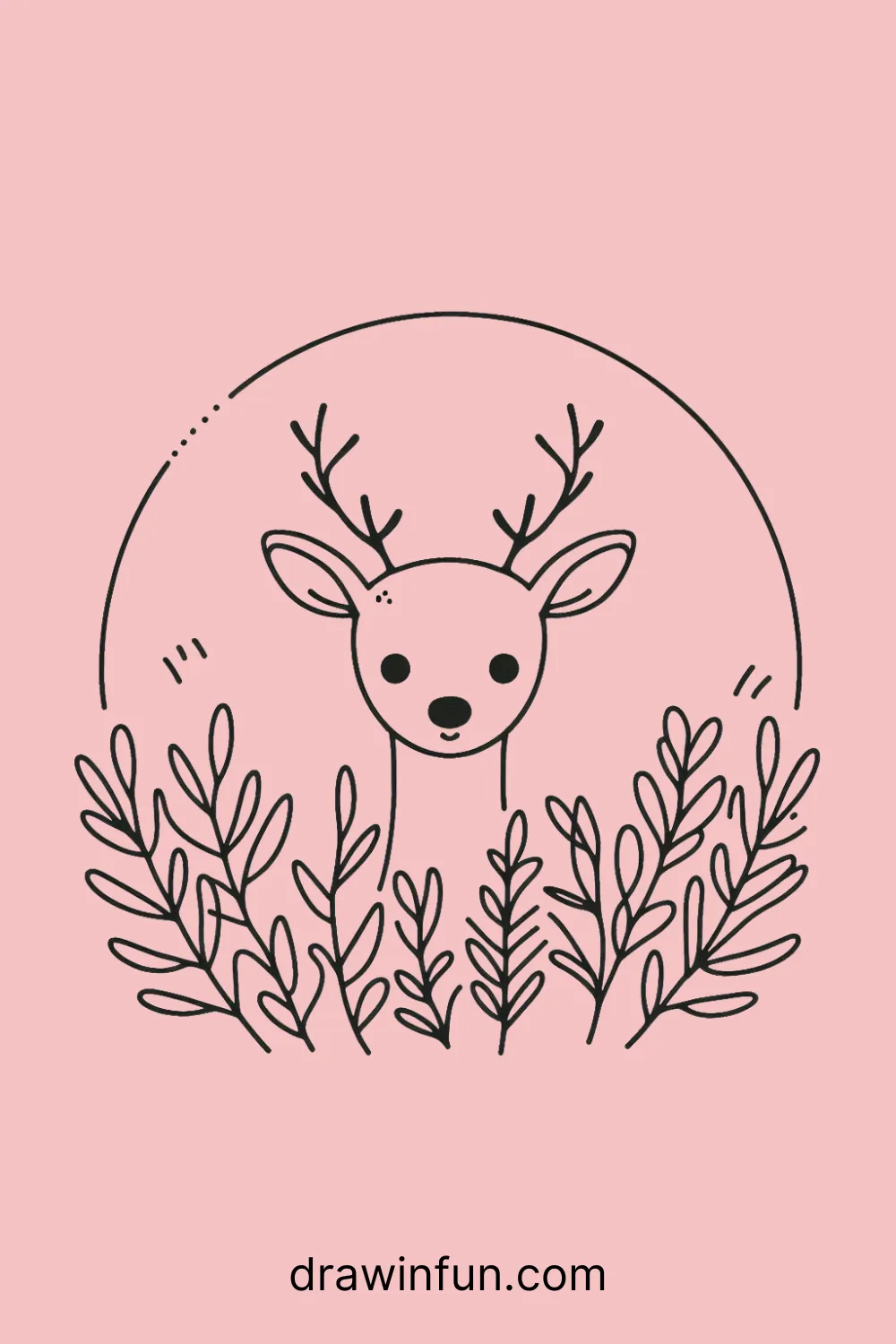 Deer peeking out from behind bushes or tall grass easy drawing