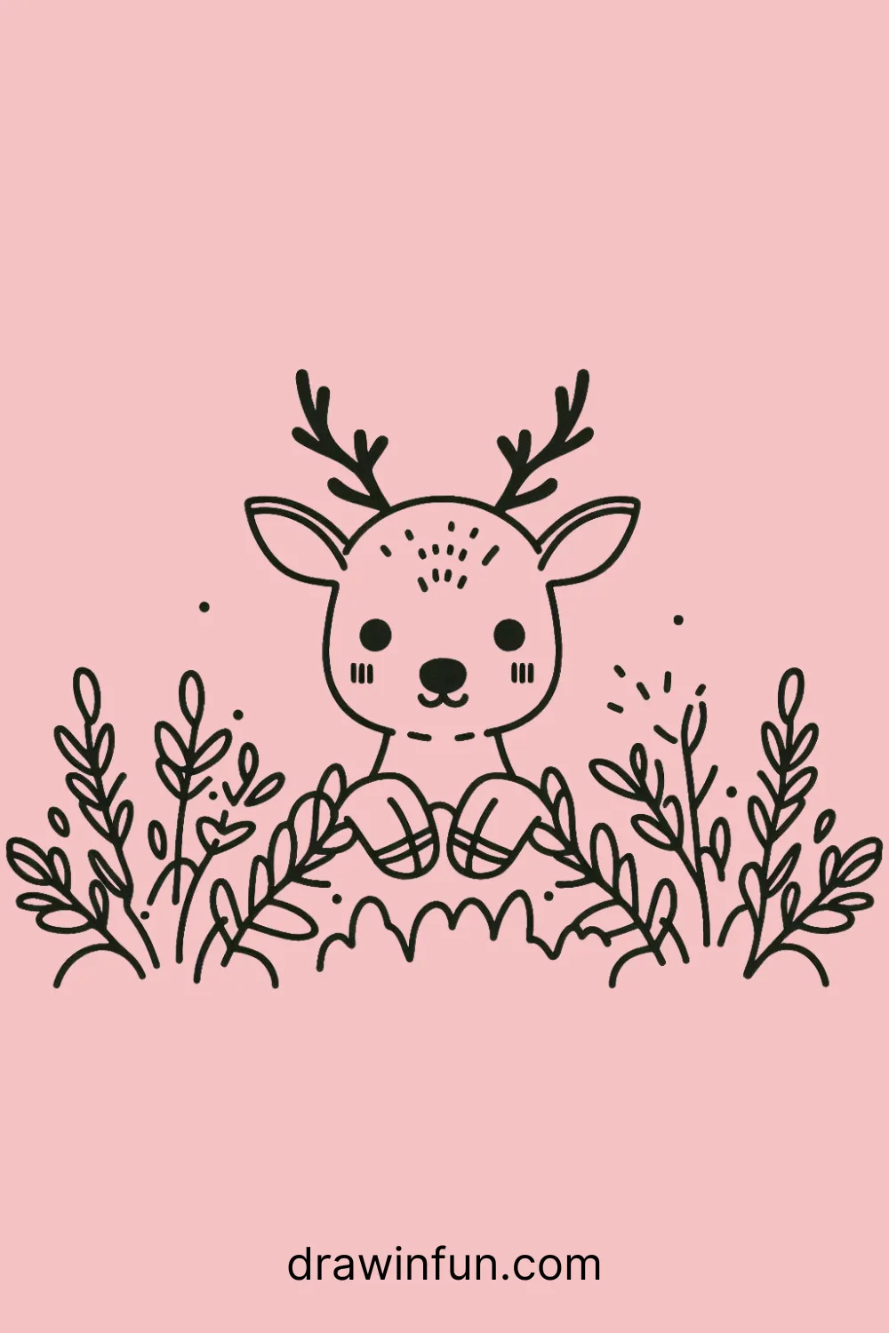 Deer peeking out from behind bushes or tall grass easy drawing