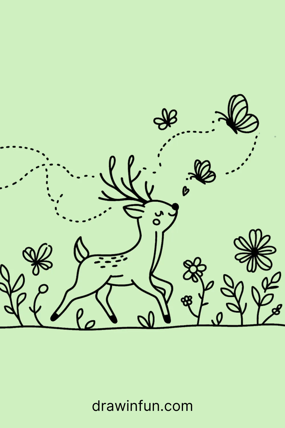 Deer playfully chasing butterflies easy drawing