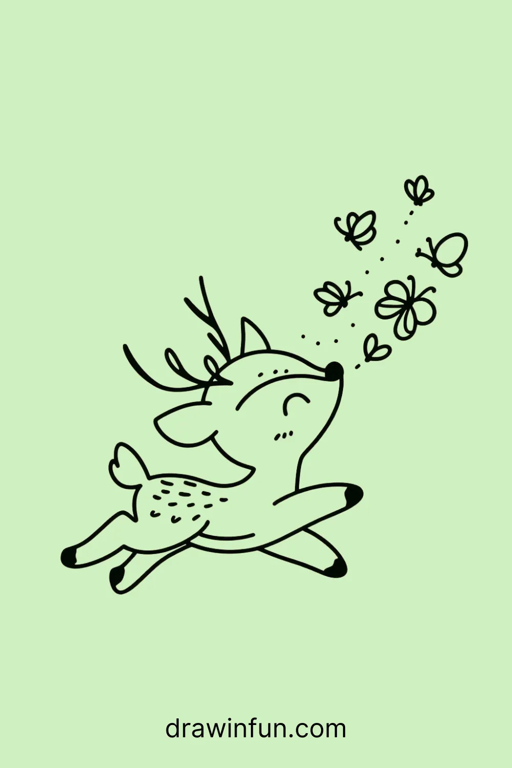 Deer playfully chasing butterflies easy drawing