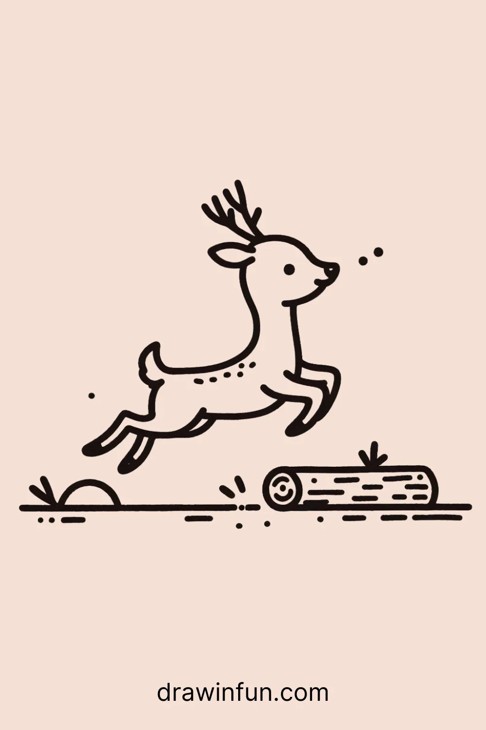 Deer playfully jumping over a small log easy drawing