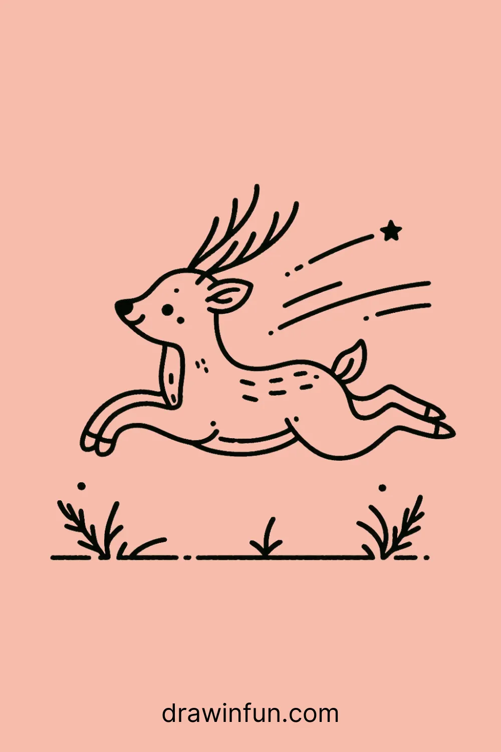 Deer running through a field with a joyful expression easy drawing