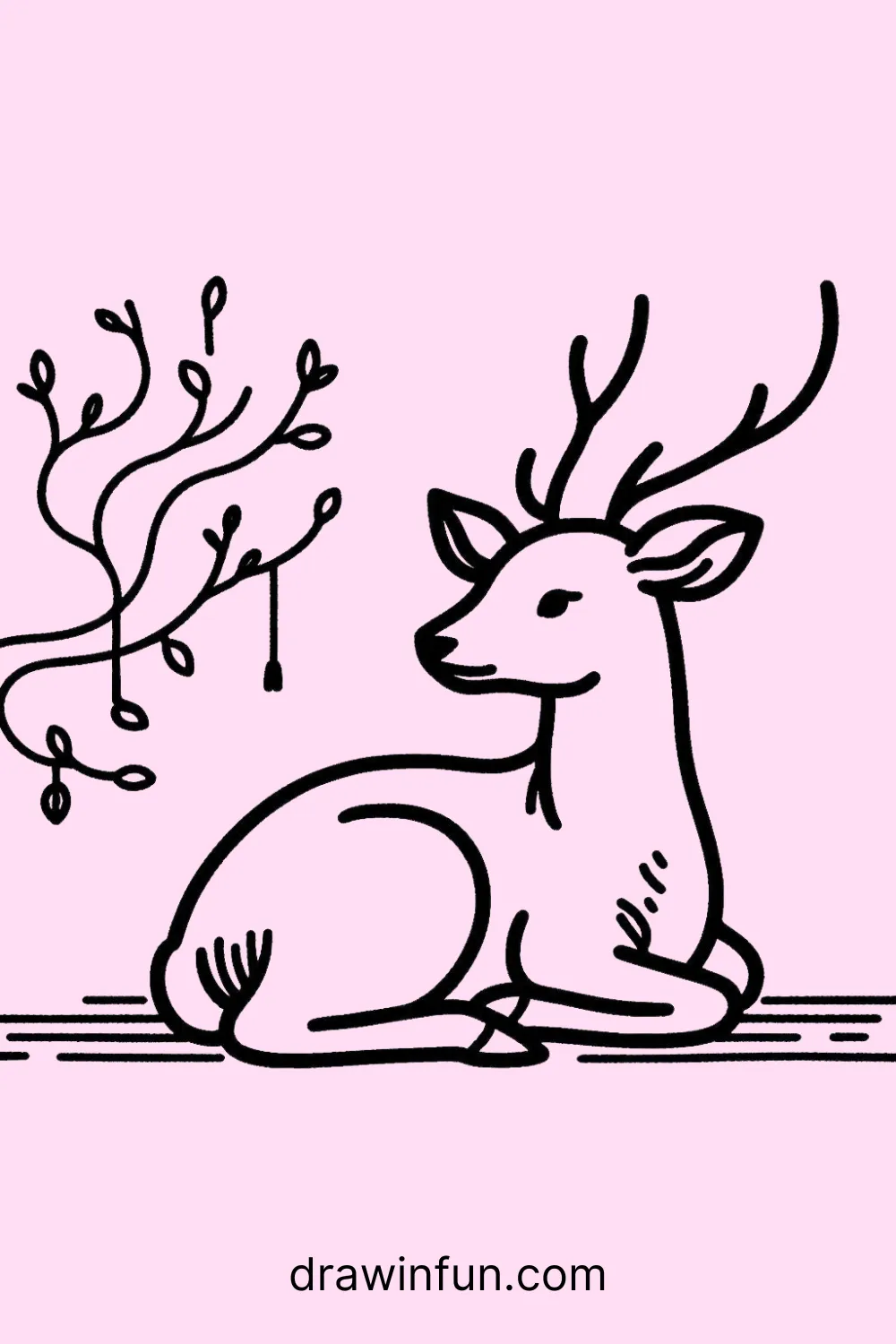 Deer sitting down with its legs tucked under easy drawing