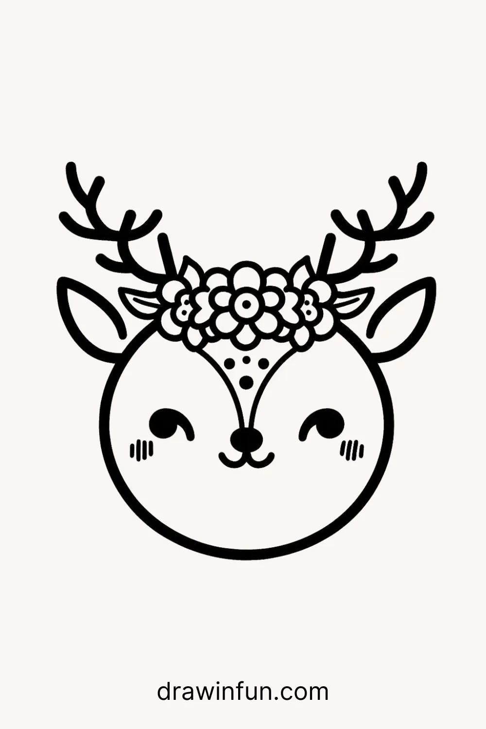 Deer wearing a cute flower crown on its head easy drawing