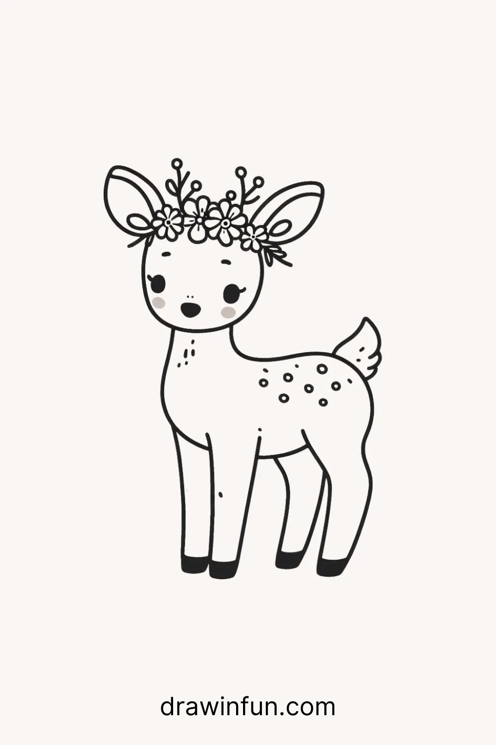 Deer wearing a cute flower crown on its head easy drawing