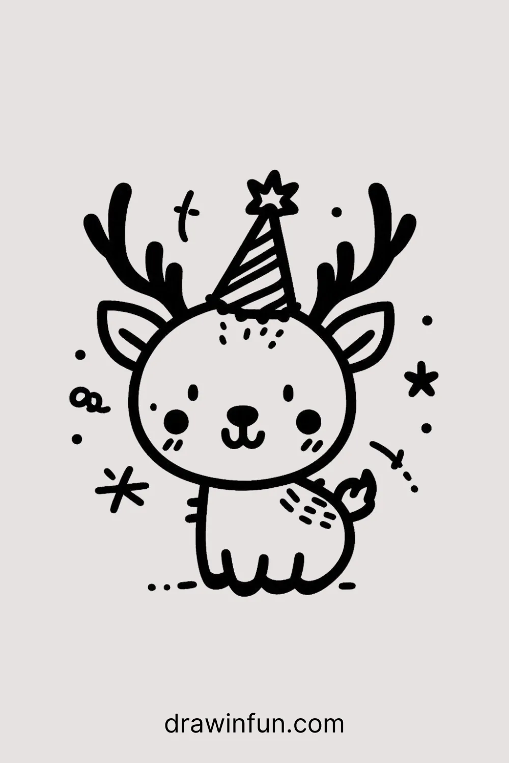 Deer wearing a party hat at a celebration easy drawing