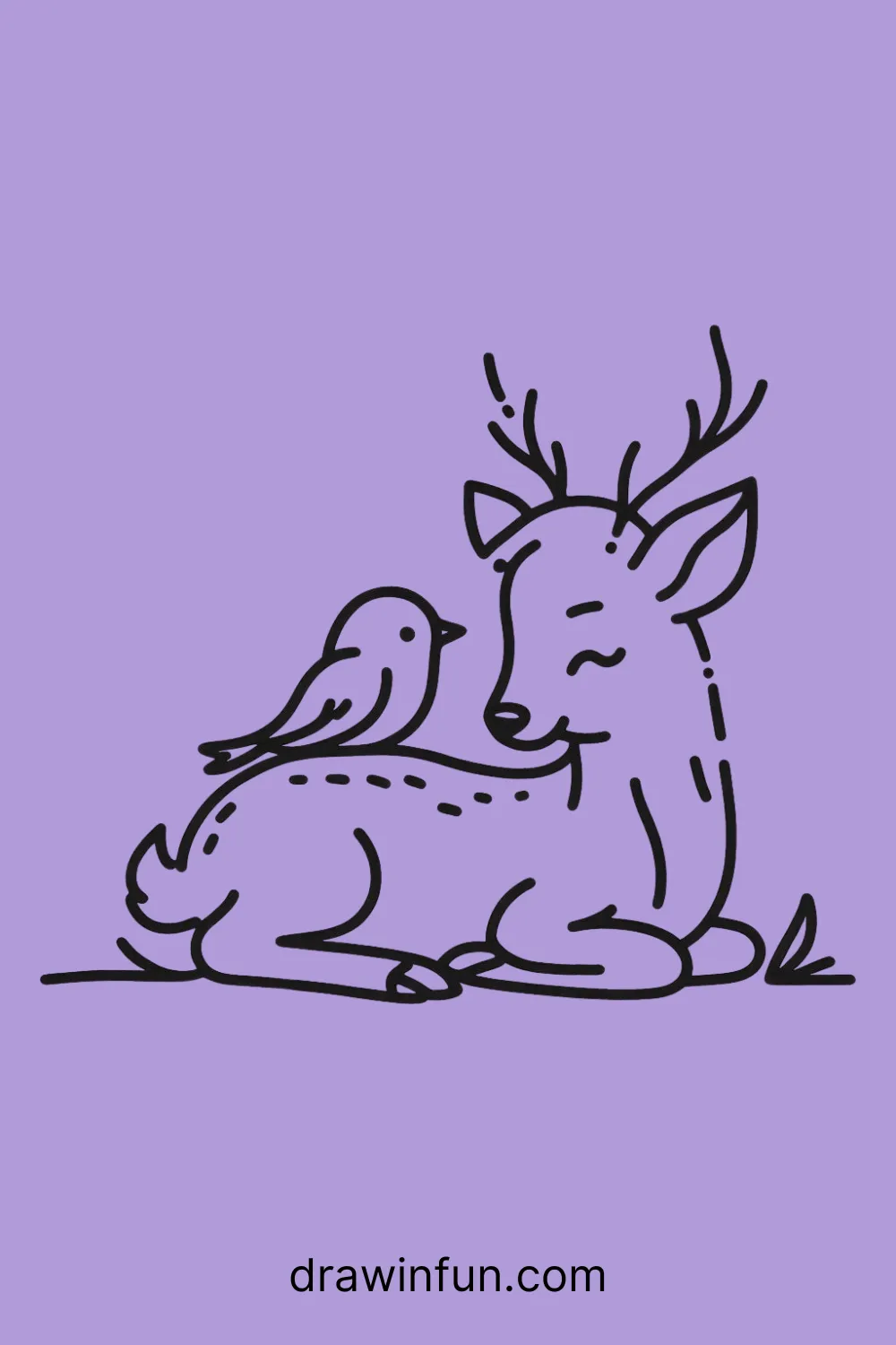 Deer with a friend, like a bird perched on its antlers easy drawing