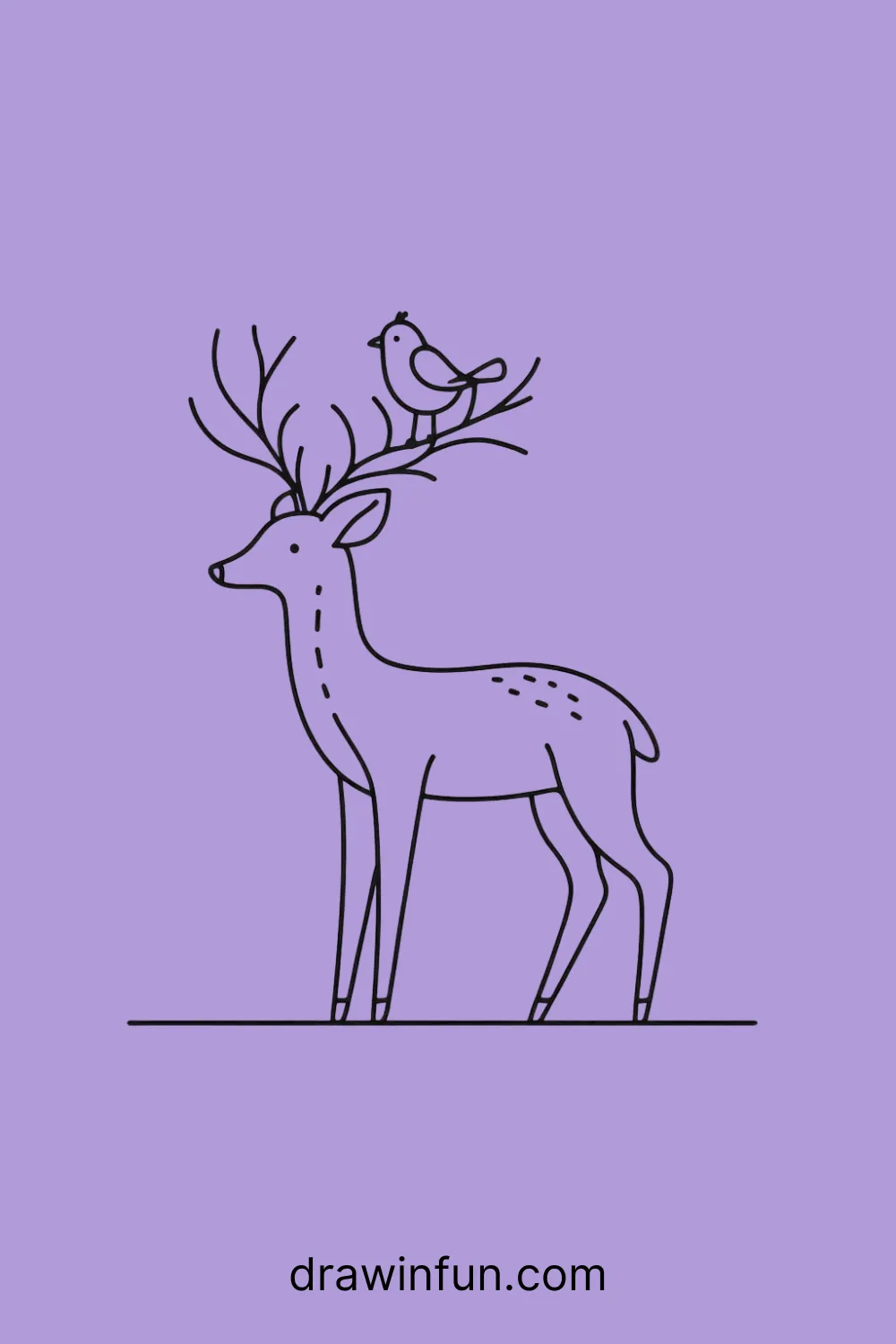 Deer with a friend, like a bird perched on its antlers easy drawing