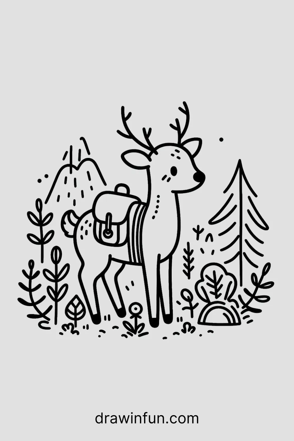 Deer with a tiny backpack for a woodland adventure easy drawing