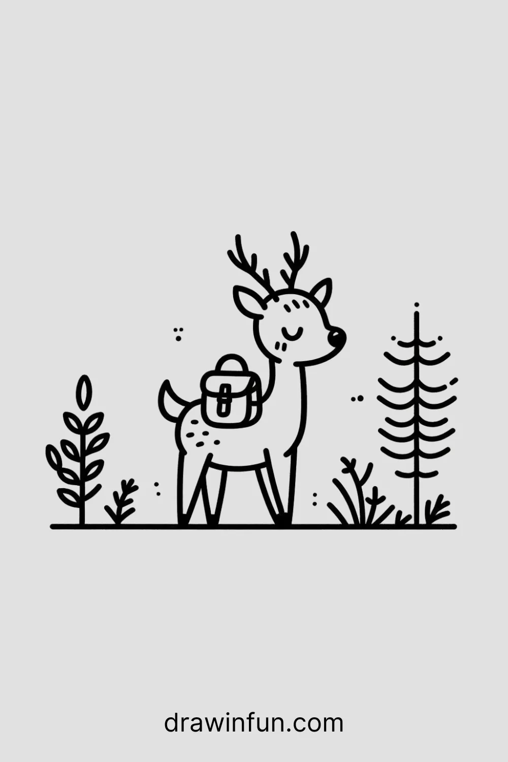 Deer with a tiny backpack for a woodland adventure easy drawing