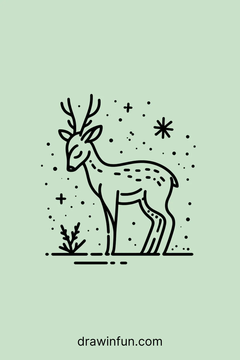 Deer with its head down, pretending to munch on something easy drawing