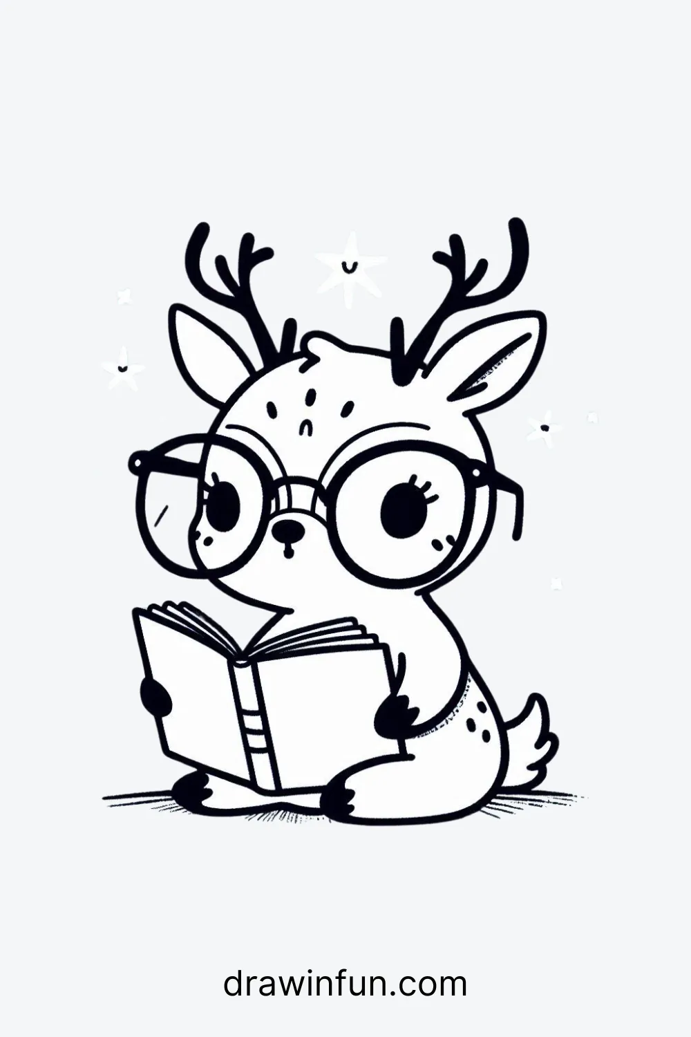 Deer with oversized glasses, reading a book easy drawing