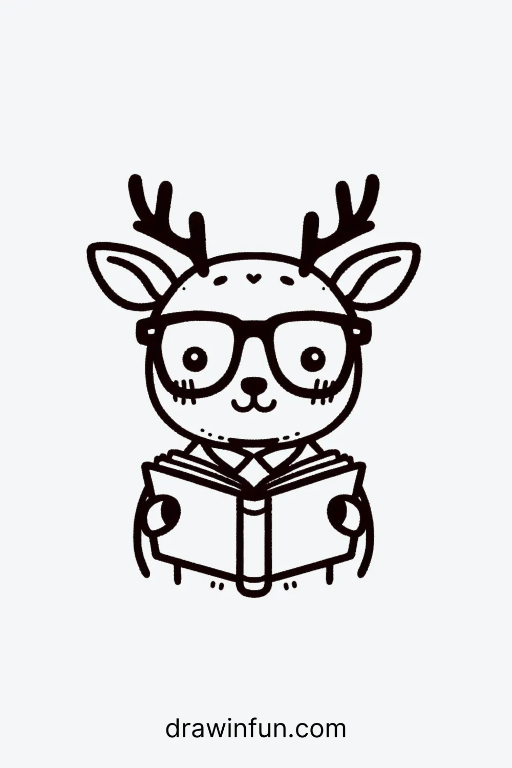 Deer with oversized glasses, reading a book easy drawing