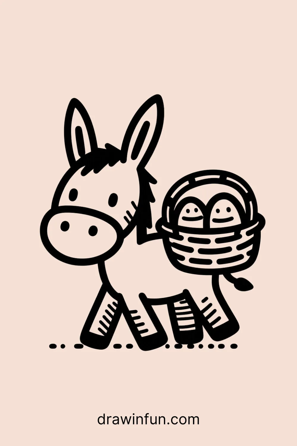 Donkey Carrying a Basket easy drawing