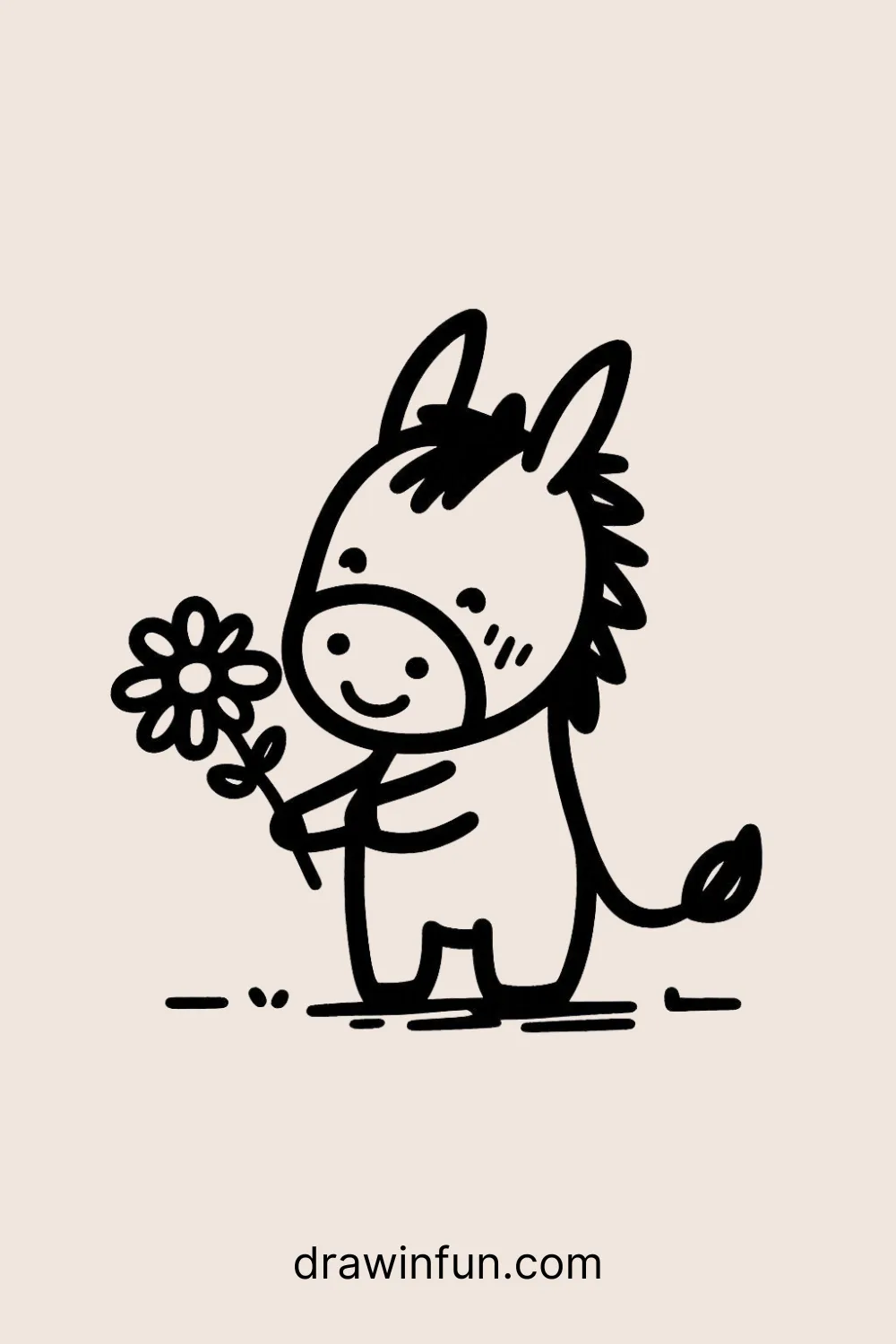 Donkey with a Flower in its Mouth easy drawing