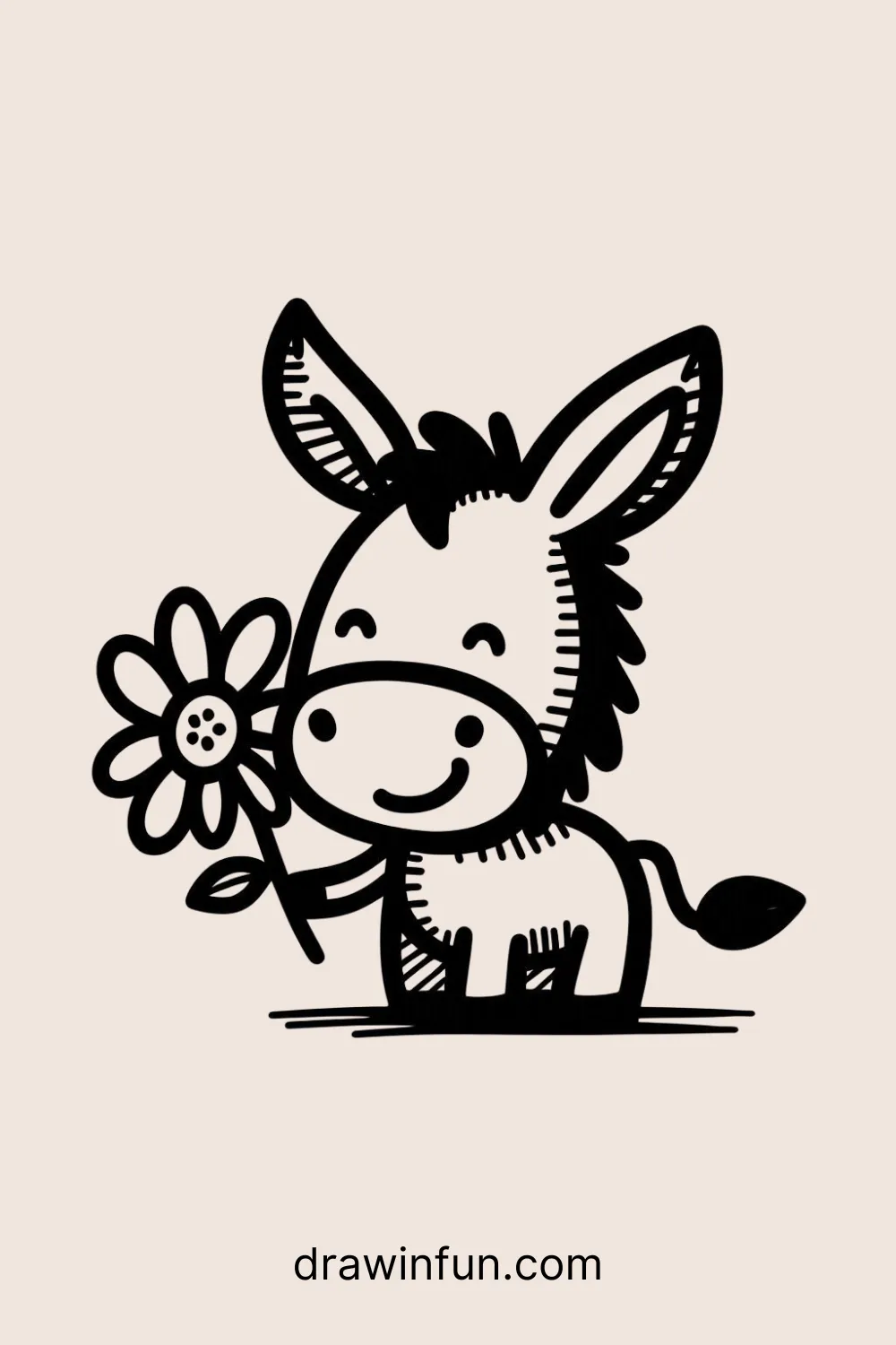 Donkey with a Flower in its Mouth easy drawing