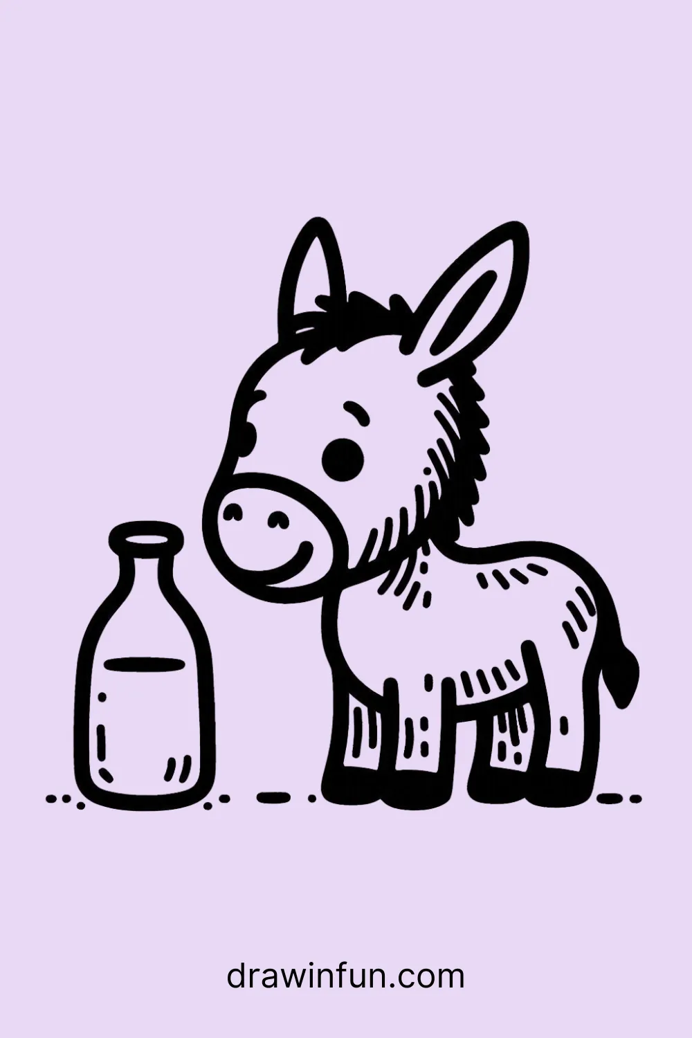 Donkey with a Milk Bottle easy drawing