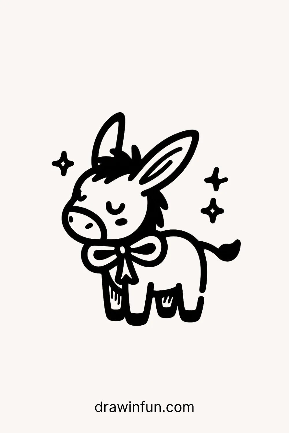 Donkey with a Ribbon easy drawing