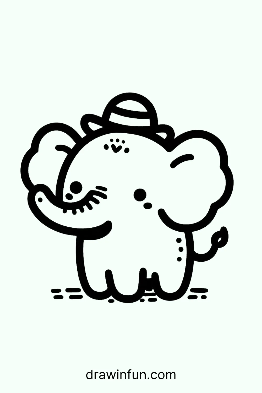 Elephant with a Hat easy drawing