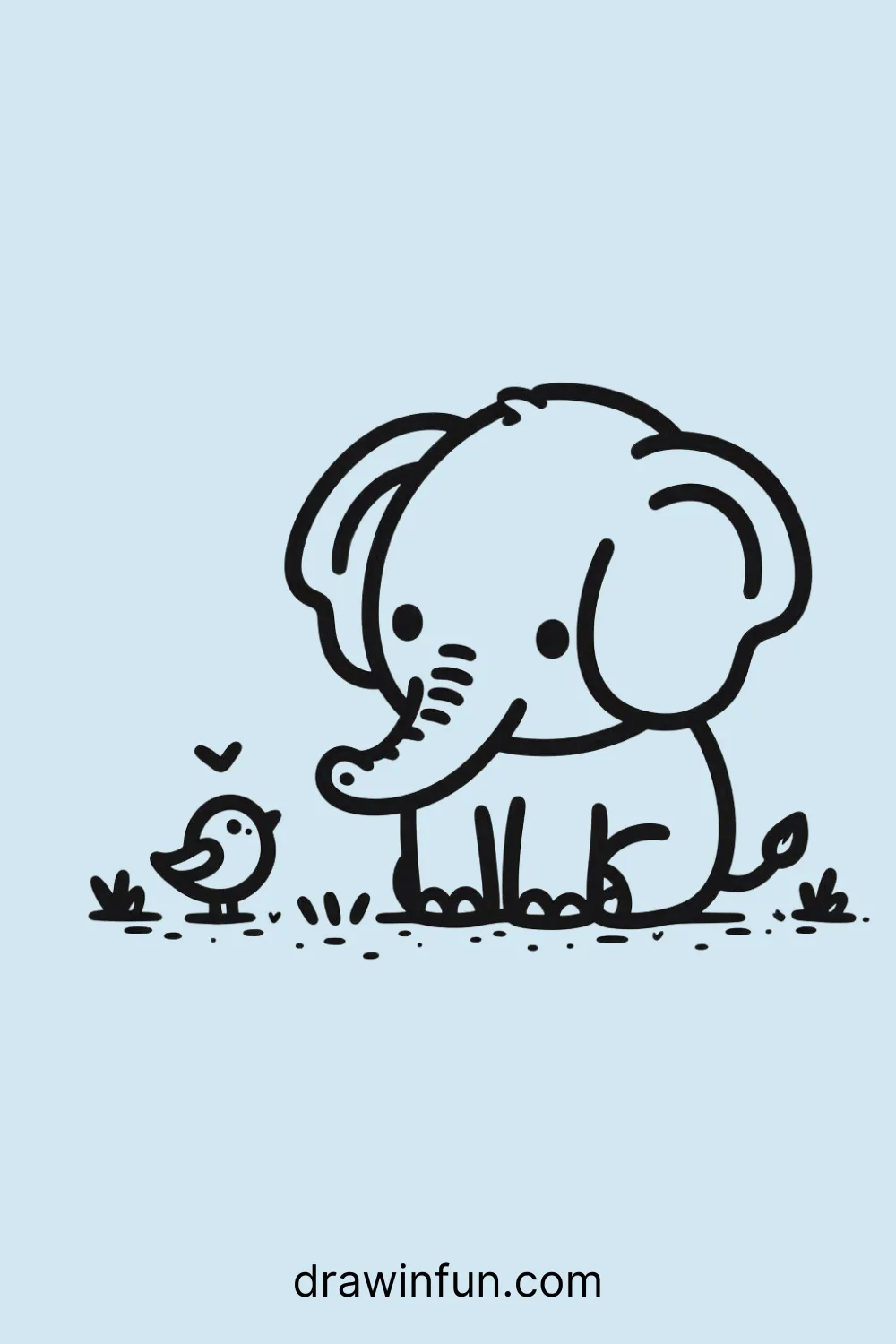 Elephant with a Tiny Bird easy drawing