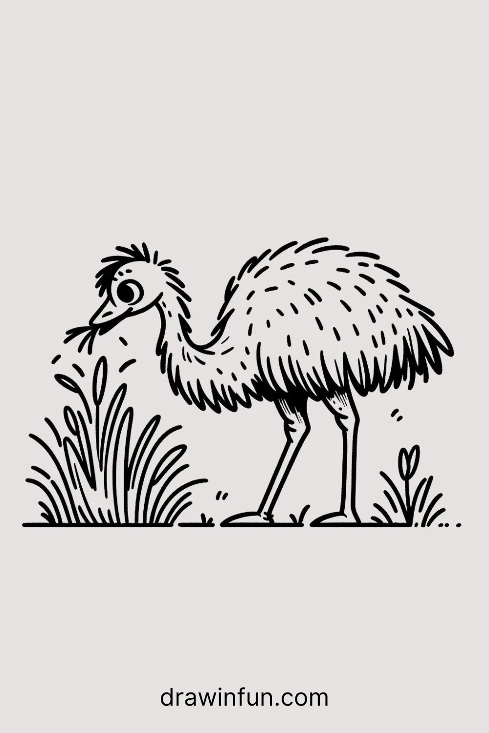 Emu Eating Grass easy drawing