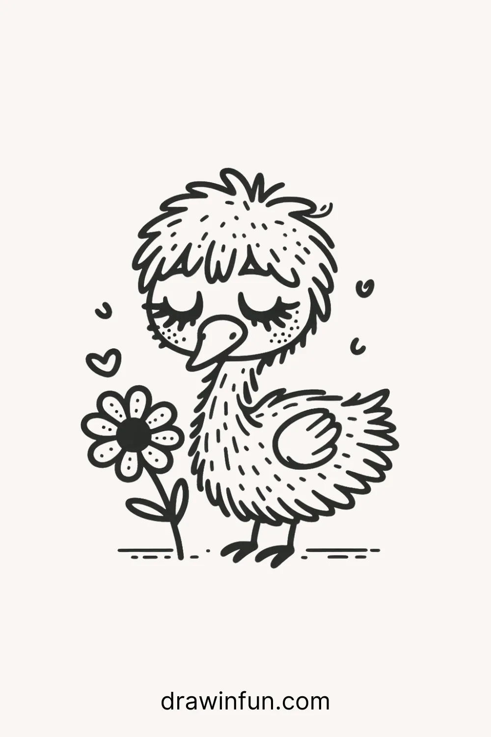 Emu with a Flower easy drawing easy drawing