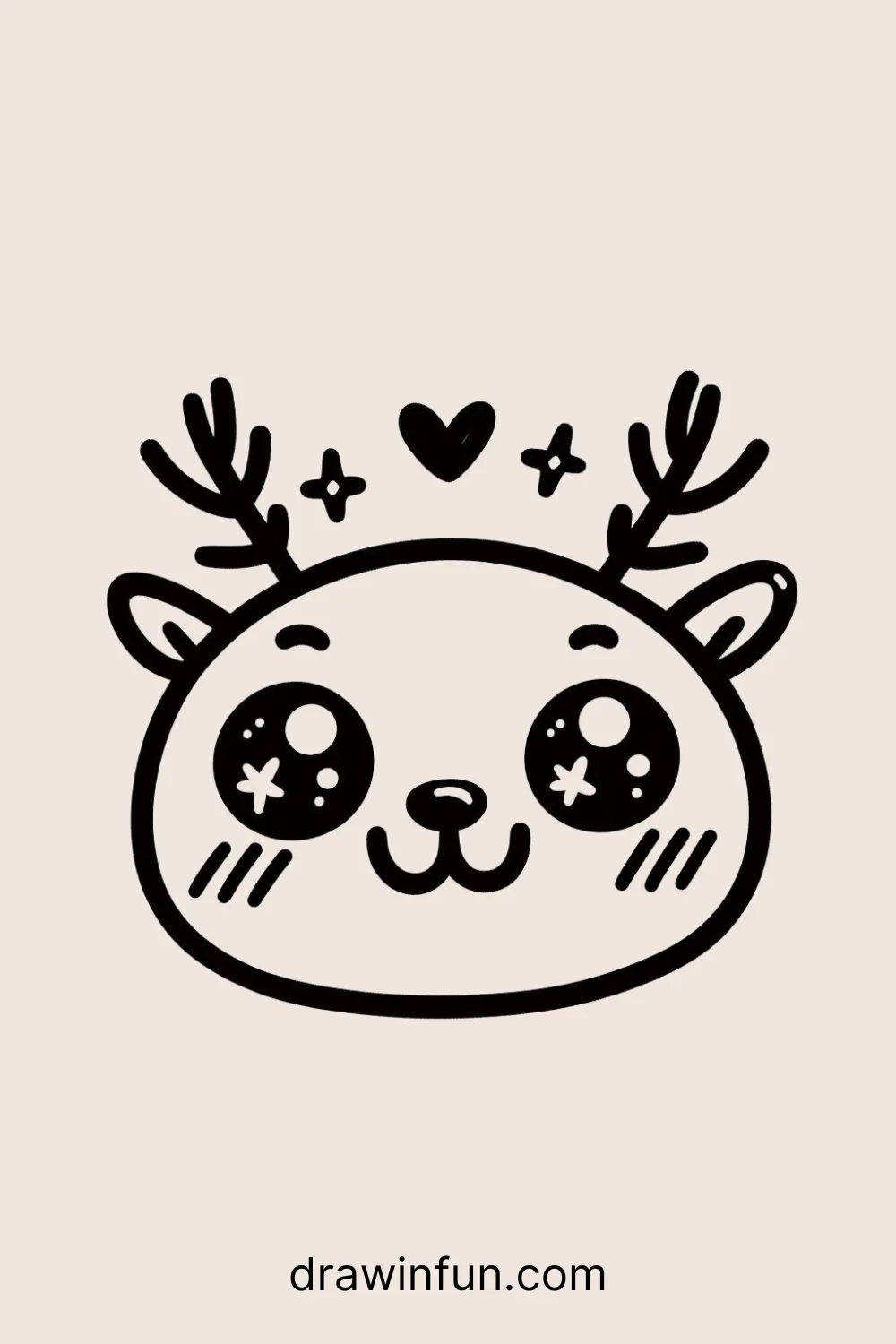 Happy deer with big, sparkling eyes and a wide smile easy drawing