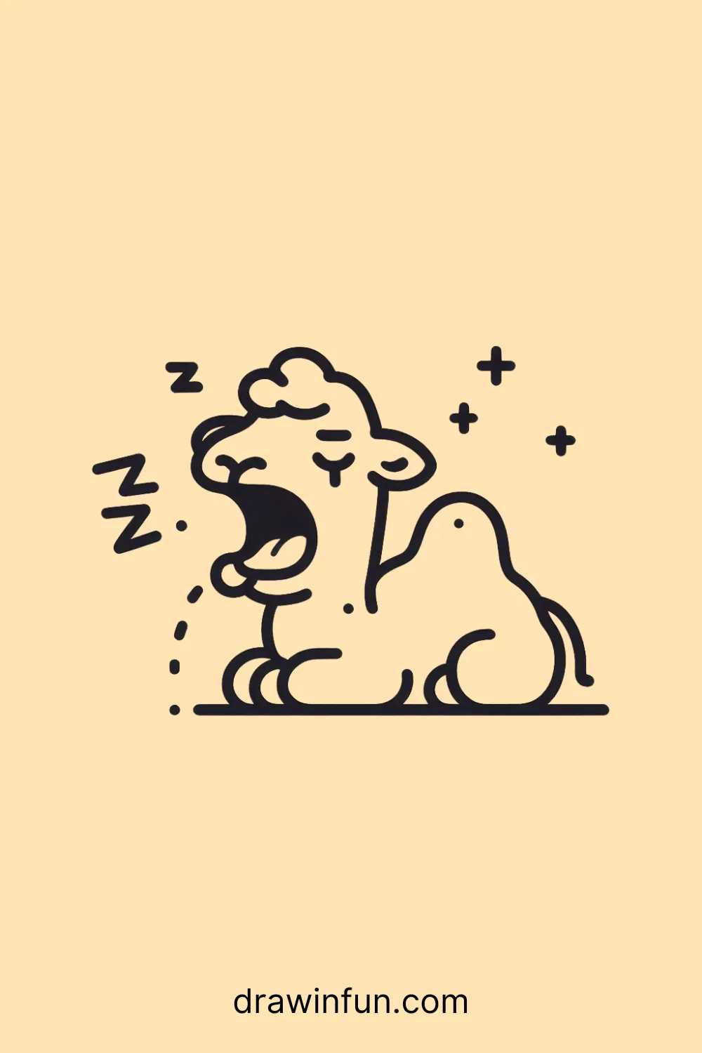 Sleepy camel with droopy eyes and a yawn easy drawing