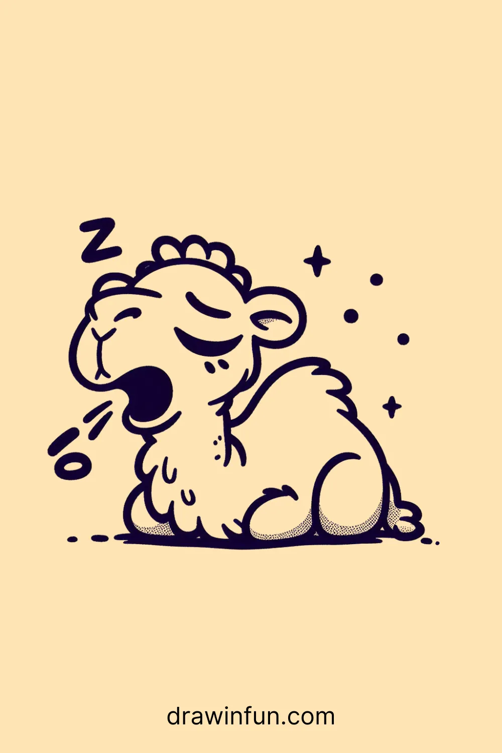 Sleepy camel with droopy eyes and a yawn easy drawing