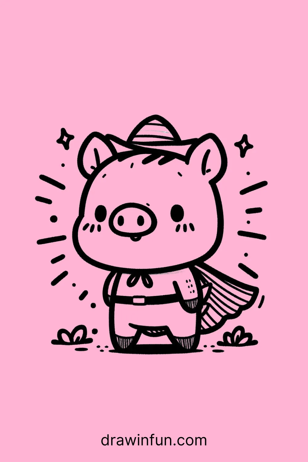 Boar wearing a tiny cape easy drawing