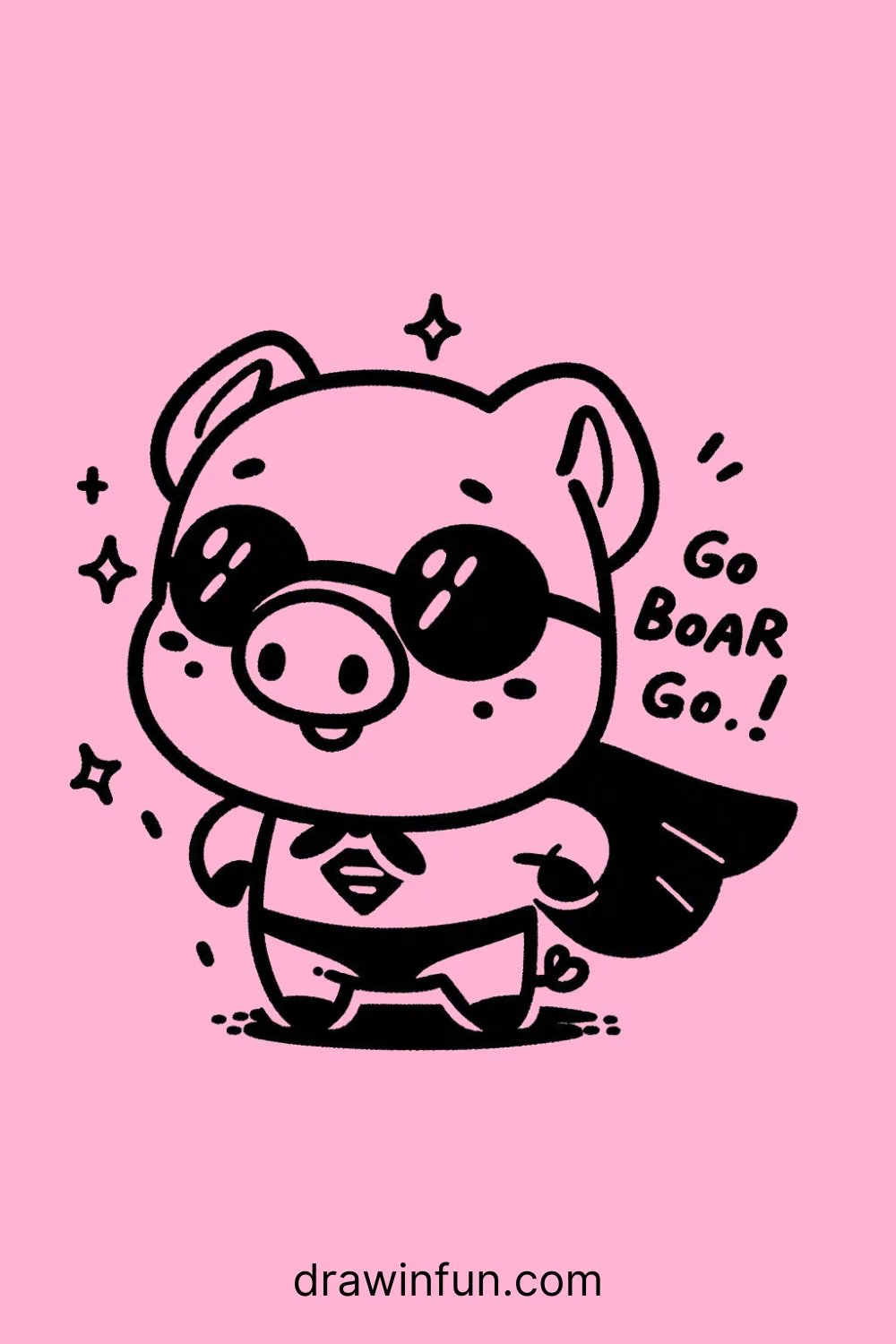 Boar wearing a tiny cape easy drawing