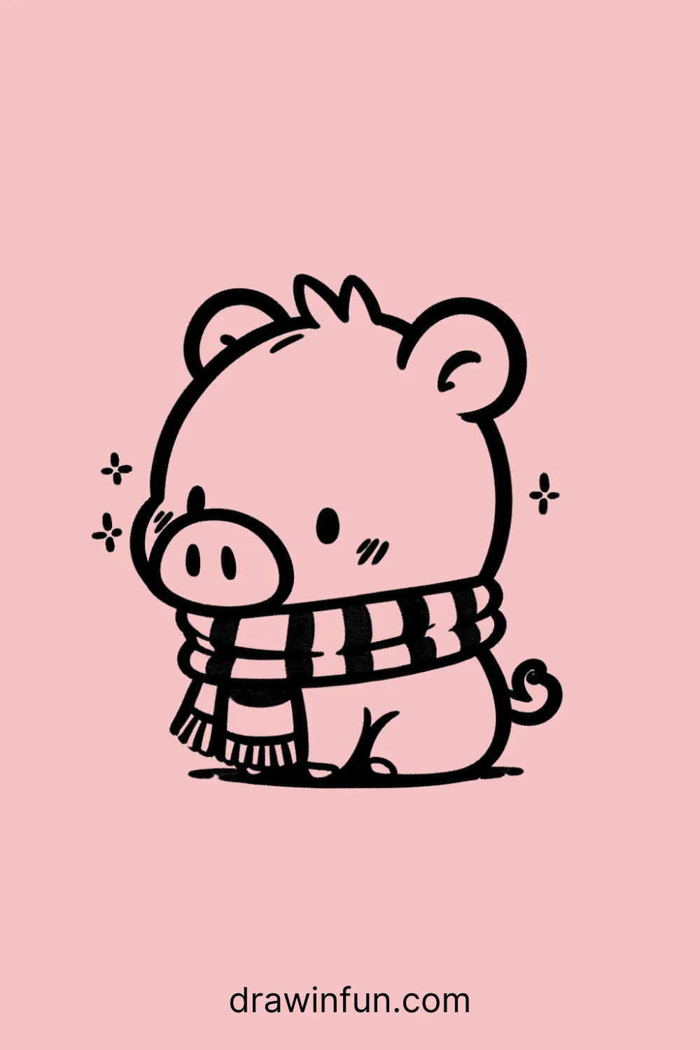 Boar wearing a simple scarf easy drawing