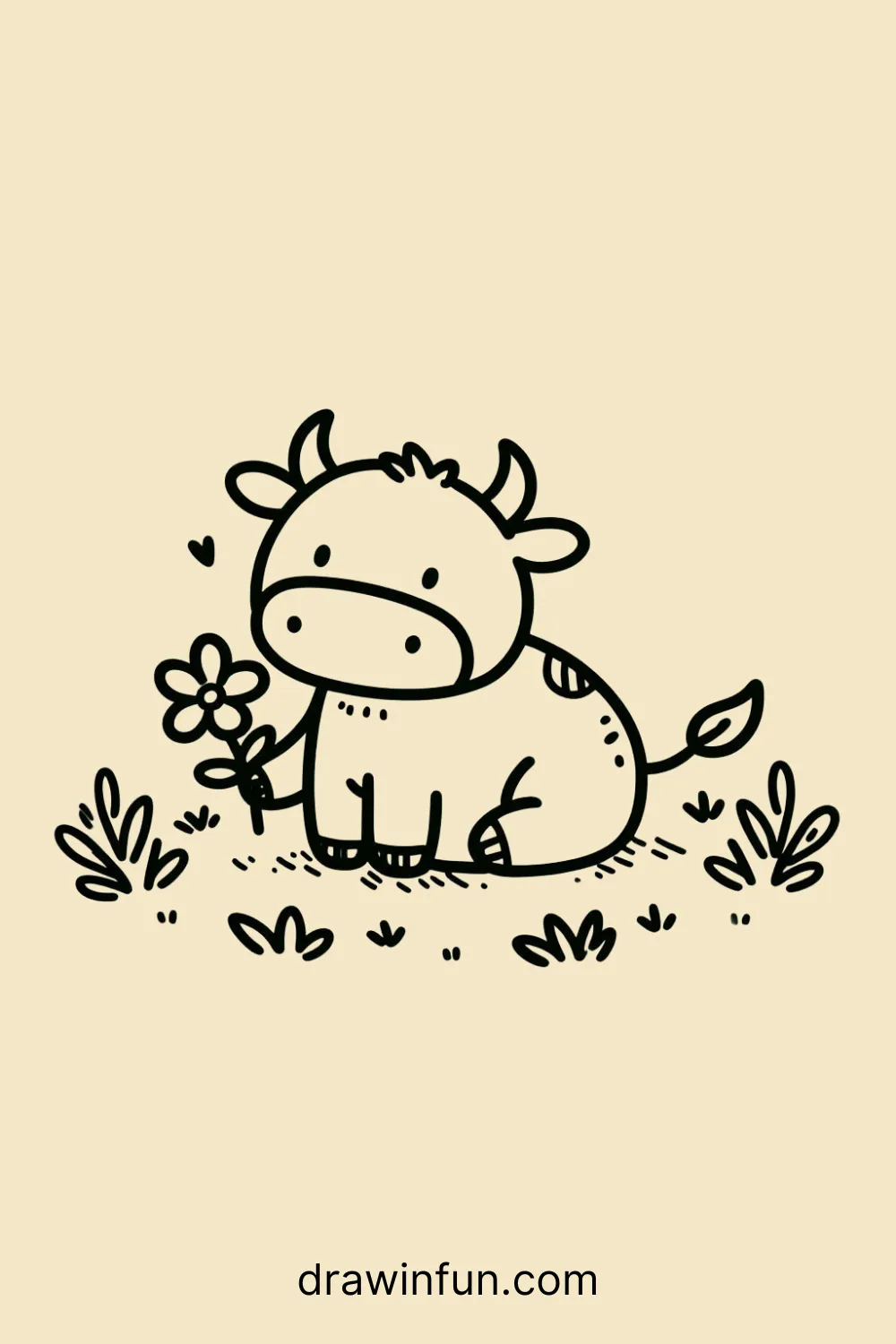 A bull with a small flower in its mouth easy drawing