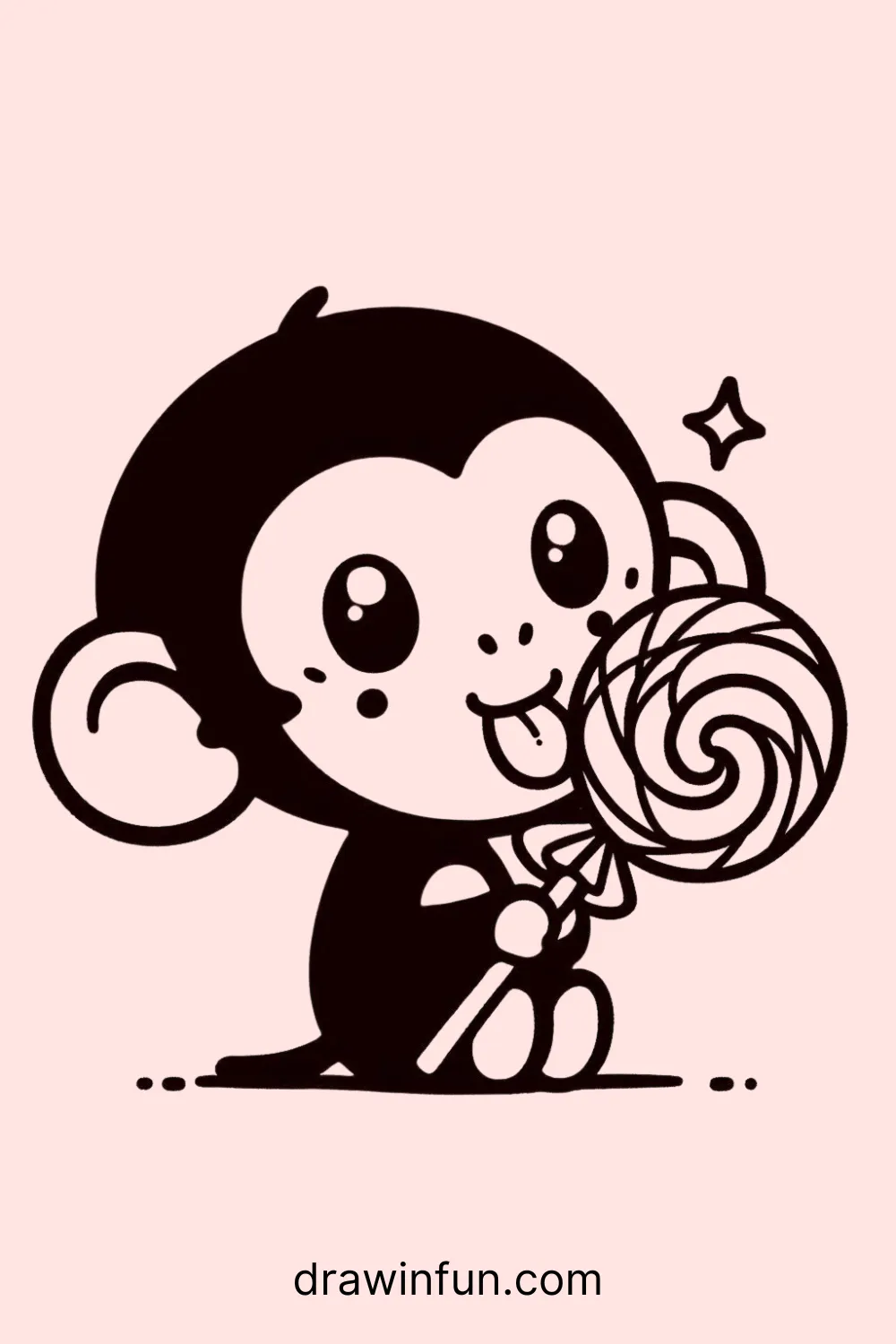 Chimpanzee with a lollipop easy drawing